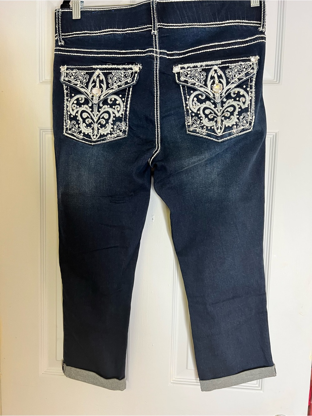Midnight Blue Women's Bedazzled Capris with Contrast Stitching